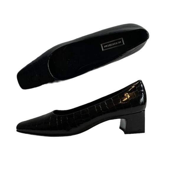 Nordstrom Square Toe Crocodile Patent Leather Black Heels Size 9.5 - Picture 1 of 10